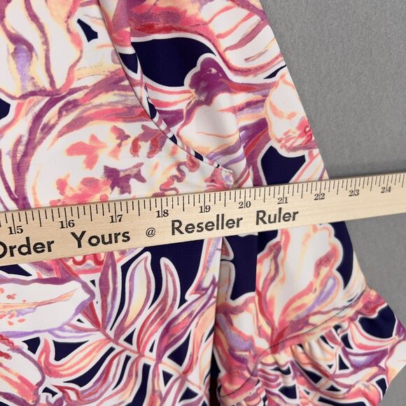 Aryeh Dress Womens Large Pink Navy Floral Bell Sleeve Boho Tunic Hawaiian Vacay - Picture 8 of 11